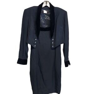 JR Nites by Caliendo Black Velvet Formal Dress and Jacket Silver Buttons Size 10